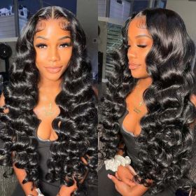 13x4 Front Lace Loose Human Hair Wig Natural Color Density (Option: 16inch)
