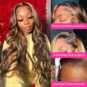13x4 Lace Front Body Wave Human Hair Wig P4 27, Density (Option: 22inch)