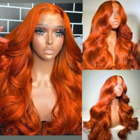 13x4 Lace Front Human Hair Wig Body Wave Ginger Yellow Density (Option: 22inch)
