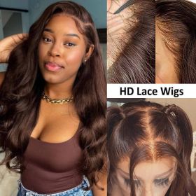 4x4 Lace Human Hair Wig Chocolate Brown Body Wave, Density (Option: Chocolate brown-10inch)