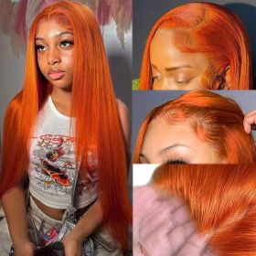 13x4 Straight Human Hair Lace Front Wig Ginger Yellow Density (Option: 22inch)
