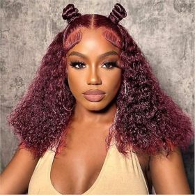 13x4 Lace Bob Water Wave Human Hair Headband 99J Density (Option: 10inch)