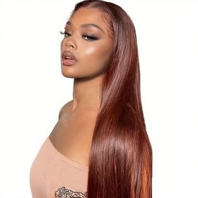 13x4 Straight Reddish-Brown Lace Front Wig HD Lace, Human Hair, Density (Option: Reddish Brown-8inch)