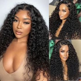13x4 Lace Front Human Hair Wig Natural Color Deep Wave Density (Option: 16inch)