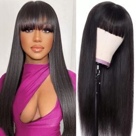 Machine-made Straight Human Hair Wig With Bangs, Natural Color, Density. (Option: Natural Color-22inch)