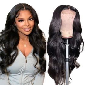 4x4 Lace Human Hair Wig Body Wave Natural Color Density (Option: 14inch)